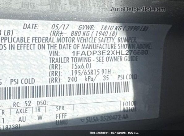 1FADP3E2XHL276680 2017 FORD FOCUS Silver Вид підкапотного простору