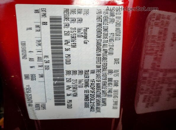 1FADP3F20GL215402 2016 FORD FOCUS Burgundy Engine compartment view