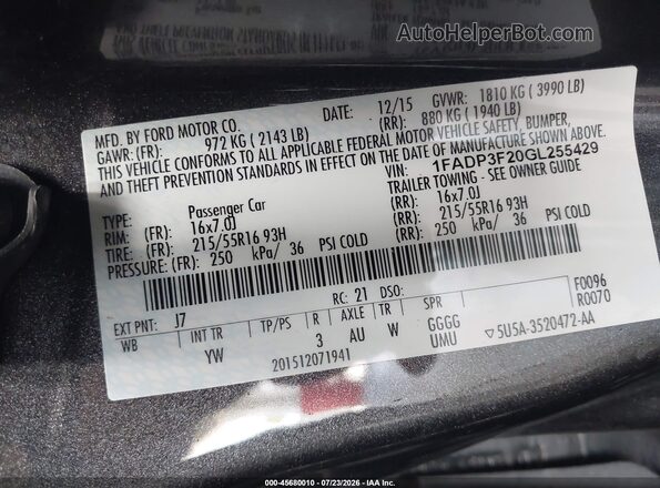 1FADP3F20GL255429 2016 FORD FOCUS Gray Engine compartment view