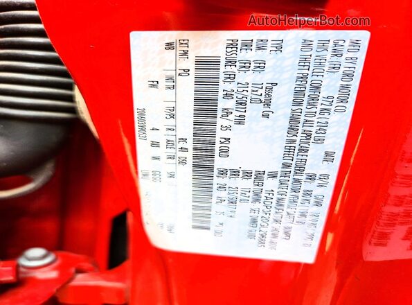 1FADP3F20GL296885 2016 FORD FOCUS Red Vista de la etiqueta del VIN