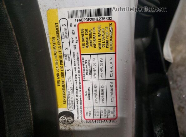 1FADP3F20HL236302 2017 FORD FOCUS Белый Вид наклейки с VIN-кодом