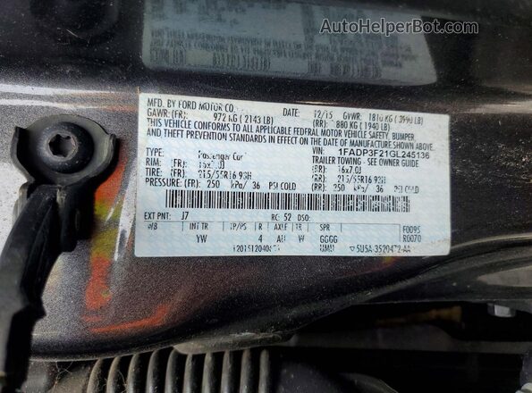 1FADP3F21GL245136 2016 FORD FOCUS Gray ძრავის განყოფილების ხედი