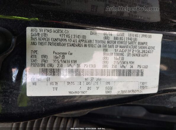 1FADP3F21GL262437 2016 FORD FOCUS Black Widok komory silnika