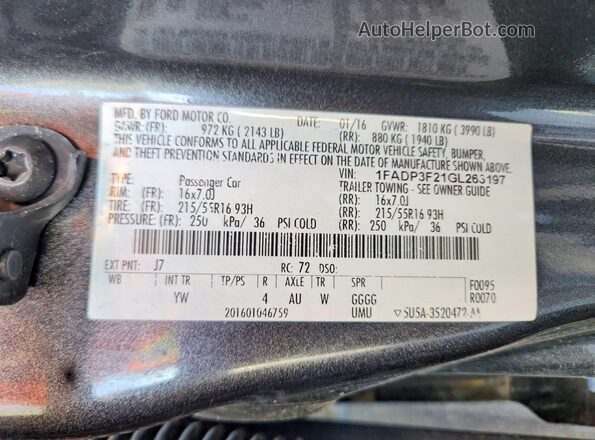 1FADP3F21GL263197 2016 FORD FOCUS Gray Widok komory silnika