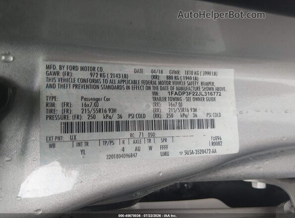 1FADP3F22JL316772 2018 FORD FOCUS Green Շարժիչի բաժամունքի տեսք