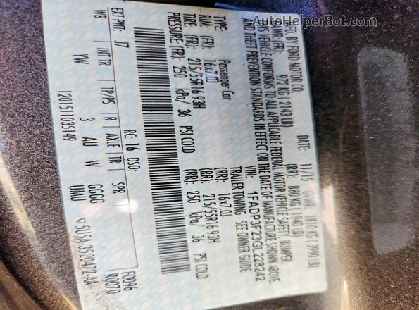 1FADP3F23GL228242 2016 FORD FOCUS Charcoal VIN sticker view