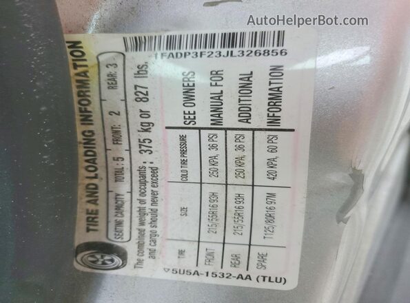 1FADP3F23JL326856 2018 FORD FOCUS Silver ძრავის განყოფილების ხედი