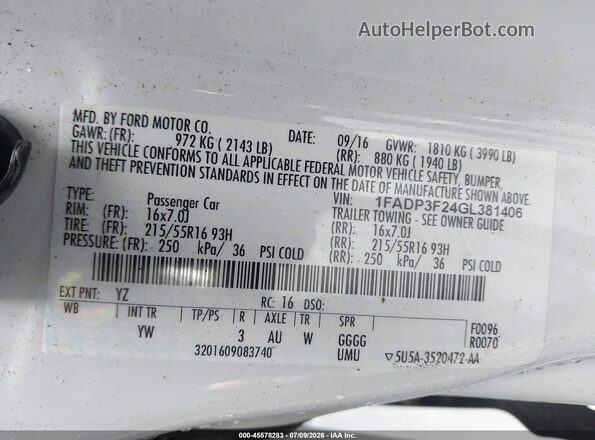1FADP3F24GL381406 2016 FORD FOCUS White Շարժիչի բաժամունքի տեսք