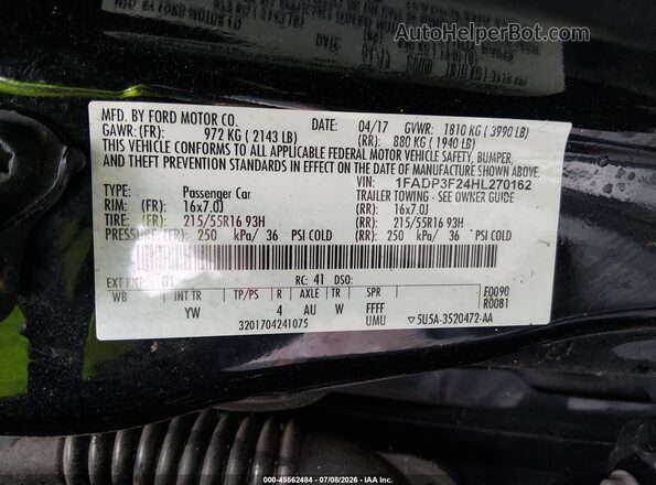 1FADP3F24HL270162 2017 FORD FOCUS Black Engine compartment view