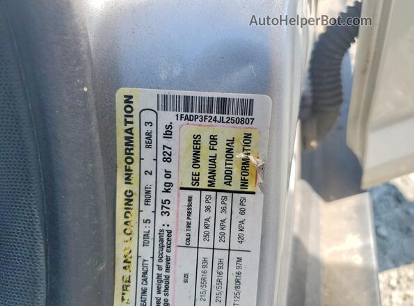 1FADP3F24JL250807 2018 FORD FOCUS Silver VIN sticker view