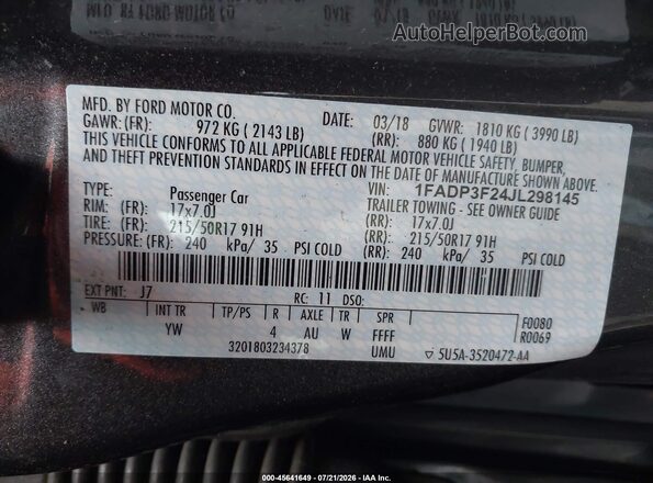 1FADP3F24JL298145 2018 FORD FOCUS Gray Engine compartment view