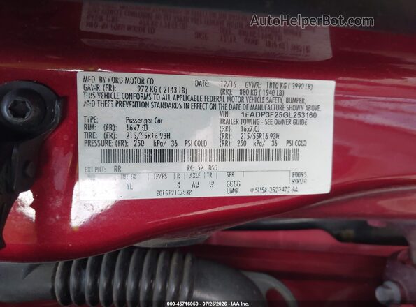 1FADP3F25GL253160 2016 FORD FOCUS Red Engine compartment view