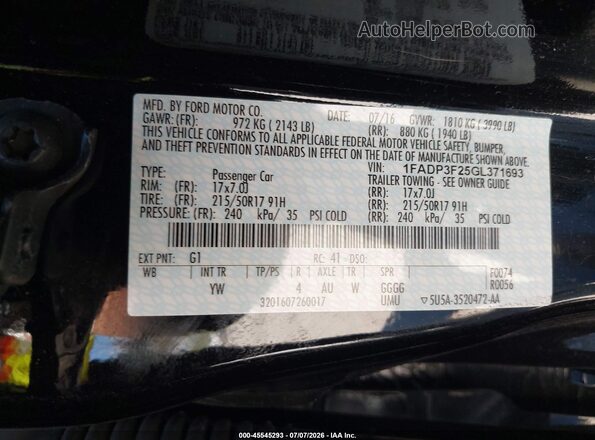 1FADP3F25GL371693 2016 FORD FOCUS Black Engine compartment view