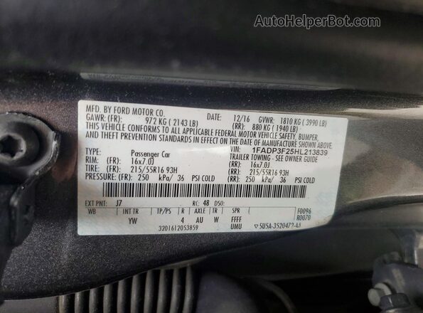 1FADP3F25HL213839 2017 FORD FOCUS Gray Widok komory silnika
