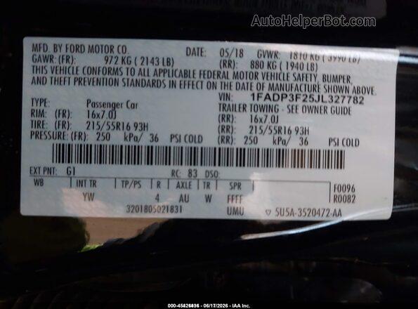 1FADP3F25JL327782 2018 FORD FOCUS Черный Вид подкапотного пространства