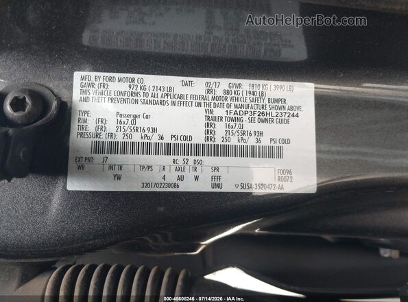 1FADP3F26HL237244 2017 FORD FOCUS Gray Вид підкапотного простору