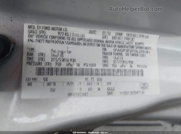 1FADP3F27GL276391 2016 FORD FOCUS Серебряный Вид подкапотного пространства