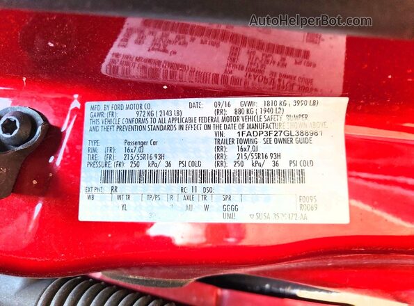 1FADP3F27GL388981 2016 FORD FOCUS Burgundy Engine compartment view