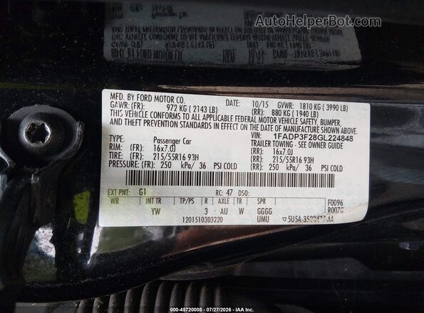 1FADP3F28GL224848 2016 FORD FOCUS Black Engine compartment view