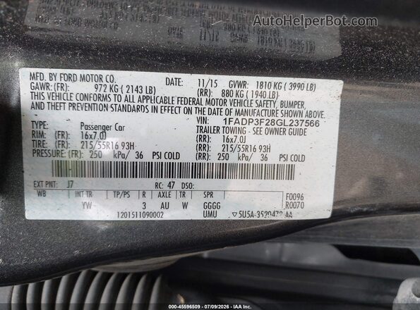 1FADP3F28GL237566 2016 FORD FOCUS Turquoise Շարժիչի բաժամունքի տեսք