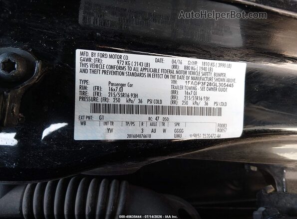 1FADP3F28GL305445 2016 FORD FOCUS Black ძრავის განყოფილების ხედი