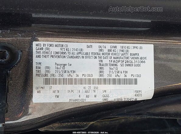 1FADP3F28GL313366 2016 FORD FOCUS Серый Вид подкапотного пространства