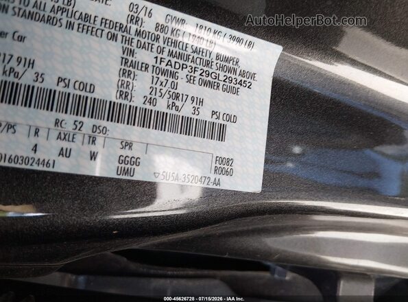 1FADP3F29GL293452 2016 FORD FOCUS Серый Вид подкапотного пространства