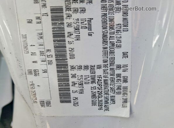 1FADP3F29GL398816 2016 FORD FOCUS White Engine compartment view
