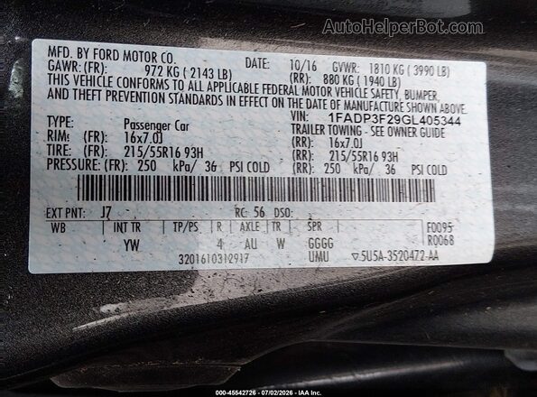 1FADP3F29GL405344 2016 FORD FOCUS Gray Շարժիչի բաժամունքի տեսք