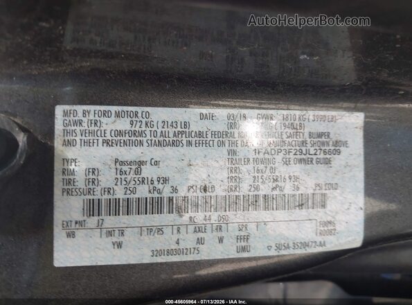 1FADP3F29JL276609 2018 FORD FOCUS Gray Widok komory silnika