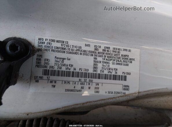 1FADP3F29JL302738 2018 FORD FOCUS White ძრავის განყოფილების ხედი