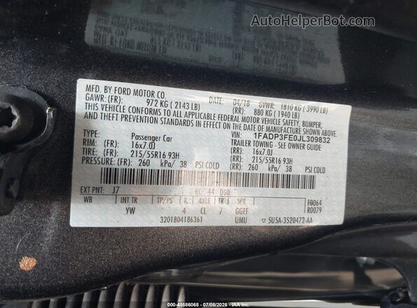 1FADP3FE0JL309832 2018 FORD FOCUS Серый Вид подкапотного пространства