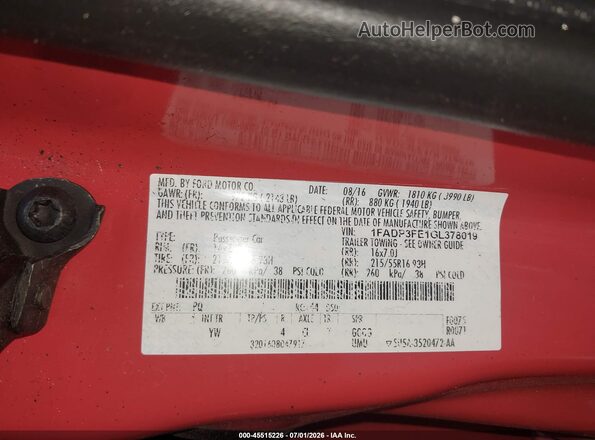 1FADP3FE1GL378019 2016 FORD FOCUS Red Вид підкапотного простору