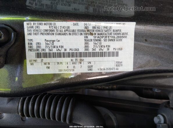 1FADP3FE1HL269500 2017 FORD FOCUS Gray Widok komory silnika