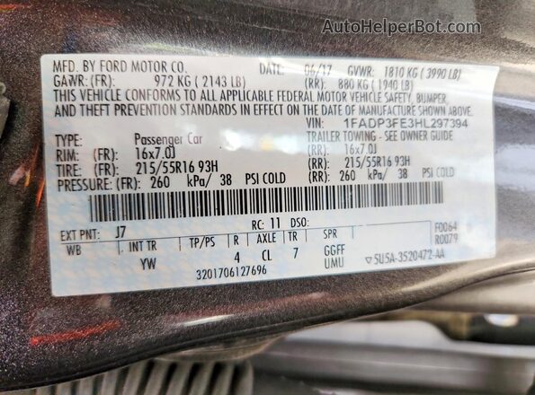 1FADP3FE3HL297394 2017 FORD FOCUS Gray Շարժիչի բաժամունքի տեսք