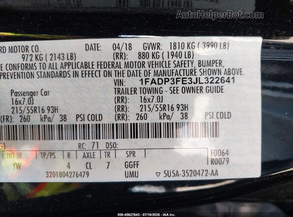 1FADP3FE3JL322641 2018 FORD FOCUS Black Շարժիչի բաժամունքի տեսք