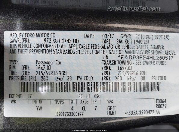 1FADP3FE4HL250617 2017 FORD FOCUS Серый Вид подкапотного пространства