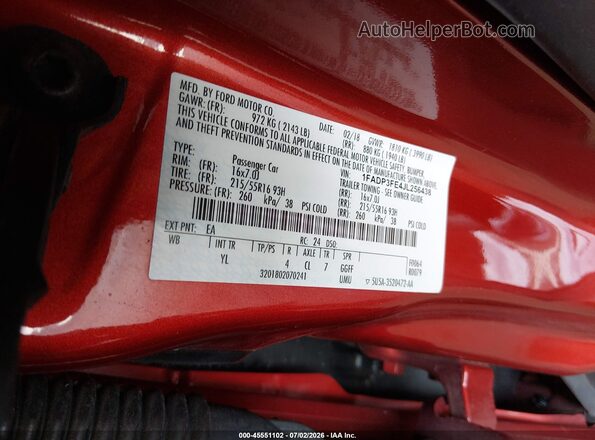 1FADP3FE4JL256438 2018 FORD FOCUS Red Շարժիչի բաժամունքի տեսք