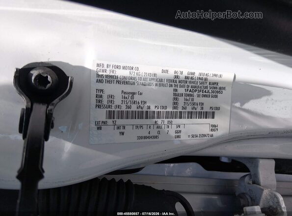 1FADP3FE4JL303953 2018 FORD FOCUS White Engine compartment view