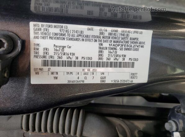1FADP3FE5GL274746 2016 FORD FOCUS Gray Vista del compartimento del motor
