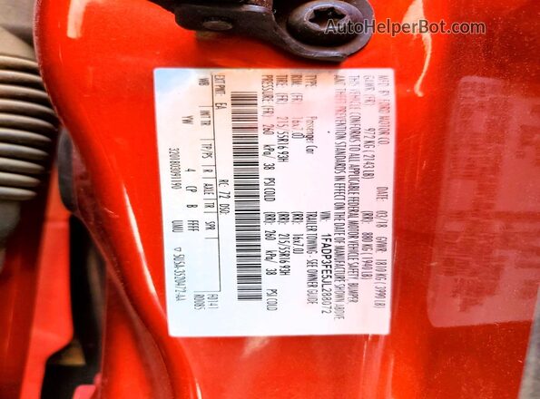 1FADP3FE5JL288072 2018 FORD FOCUS Orange VIN კოდის სტიკერის ხედი