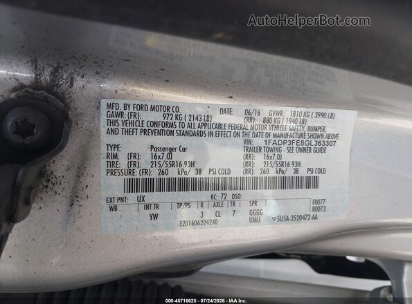 1FADP3FE8GL363307 2016 FORD FOCUS Silver Widok komory silnika