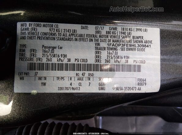 1FADP3FE9HL309841 2017 FORD FOCUS Gray Widok komory silnika