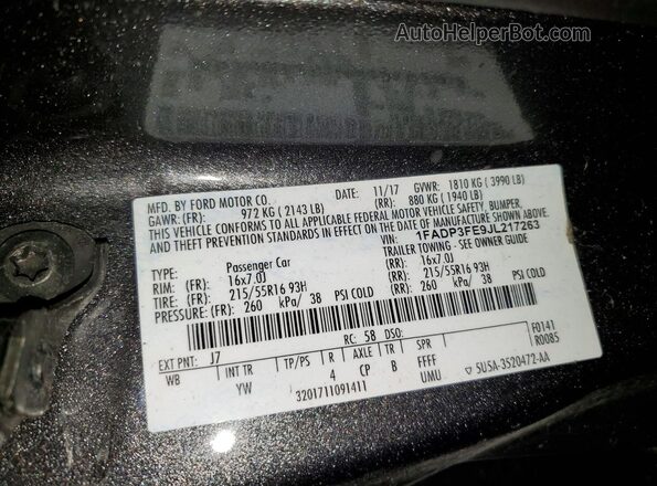 1FADP3FE9JL217263 2018 FORD FOCUS Gray Շարժիչի բաժամունքի տեսք