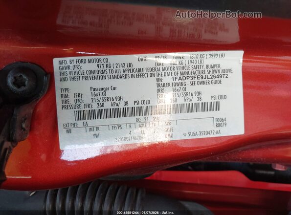 1FADP3FE9JL264972 2018 FORD FOCUS Orange Engine compartment view
