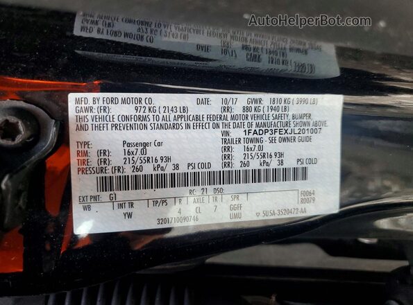 1FADP3FEXJL201007 2018 FORD FOCUS Black Engine compartment view