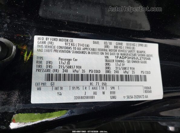 1FADP3H20JL270548 2018 FORD FOCUS Черный Вид подкапотного пространства