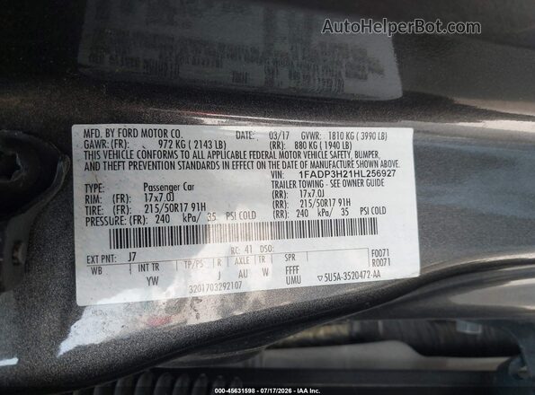1FADP3H21HL256927 2017 FORD FOCUS Gray Вид підкапотного простору
