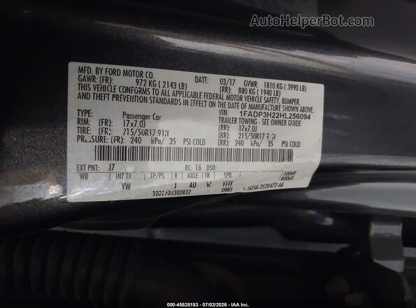 1FADP3H22HL256094 2017 FORD FOCUS Gray Engine compartment view
