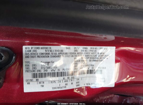 1FADP3H22HL341016 2017 FORD FOCUS Red Engine compartment view